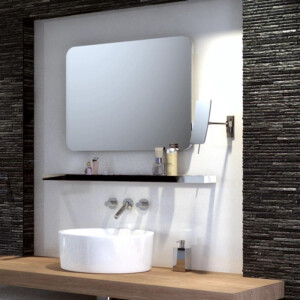 Rasier- und Kosmetikspiegel 1-armig, 3-fach-Vergrößerung, 150 x 225 mm  Mirror, Chrom