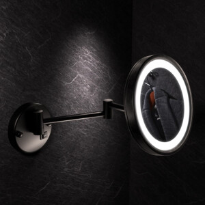 LED Rasier- und Kosmetikspiegel 2-armig, 3-fache Vergrößerung, ø215 mm Mirror, Schwarz