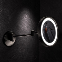 LED Rasier- und Kosmetikspiegel 2-armig, 3-fache Vergrößerung, ø215 mm Mirror, Schwarz