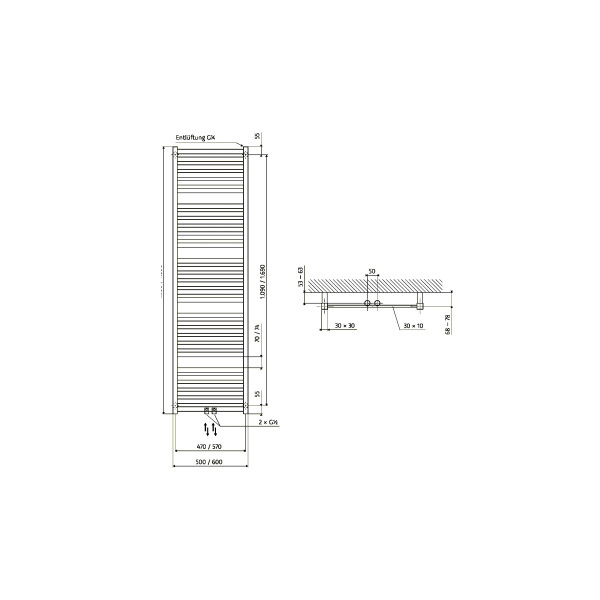 Badheizkörper Line Aero, 600 x 1200 mm, Schwarz-matt