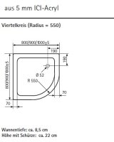 Viertelkreis Duschwanne, 80 x 80 cm