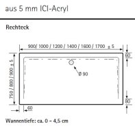 Rechteck Duschwanne super flach, 75 x 90 cm