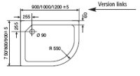 Viertelkreis Duschwanne asymetrisch links, 90 x 120 cm