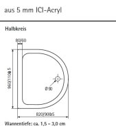 Halbkreis Duschwanne super flach, 86 x 82 cm