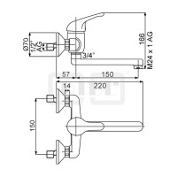 DIBLtech Einhebel-Spültisch-Wandbatterie, mit schwenkbarem Profilauslauf - Ausladung 150 mm