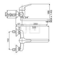 DIBLtech Einhebel-Spültisch-Wandbatterie, mit schwenkbarem Profilauslauf - Ausladung 250 mm