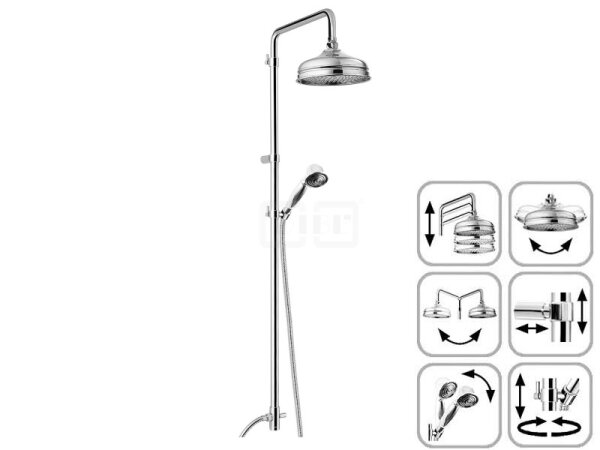 DIBLfit Runde Brauseaufsatz-Kombination zum direkten Armaturenanschluss, mit Nostalgie-Messing-Handbrause, Metallbrauseschlauch 1500 mm