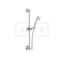 DIBLfit Messing-Brausegarnitur mit rundem Brauserohr Ø 18 mm x 605 mm, mit Nostalgie-Messing-Handbrause und Metallbrauseschlauch 1500 mm