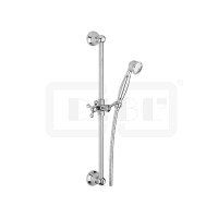 DIBLfit Messing-Brausegarnitur mit rundem Brauserohr Ø 18 mm x 905 mm, mit Nostalgie-Messing-Handbrause und Metallbrauseschlauch 1500 mm
