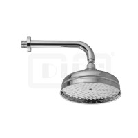 DIBLfit Runde Nostalgie-Messing-Regenkopfbrause Ø 220 mm x 85 mm, mit massivem 90°-Messing-Wandanschlussarm