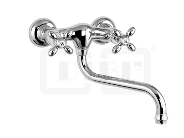 DIBLstil Retro Zweigriff-Spültisch-Wandbatterie, Auslauflänge 180 mm