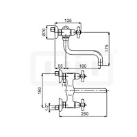 DIBLstil Retro Zweigriff-Spültisch-Wandbatterie, Auslauflänge 180 mm