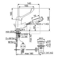 DIBLmed Einhebel-Waschtischbatterie mit Auszugbrause, mit Spezial-Griffhebel, mit Zugstangenbohrung und Ablaufgarnitur 1¼"