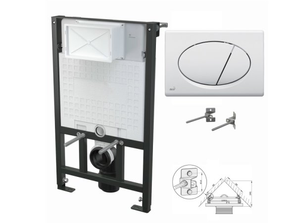 WC-Vorwandelement 850mm zur Eckmontage mit Drückerplatte M70 weiß