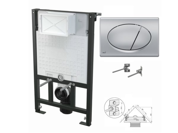 WC-Vorwandelement 850mm zur Eckmontage mit Drückerplatte M72 chrom-matt