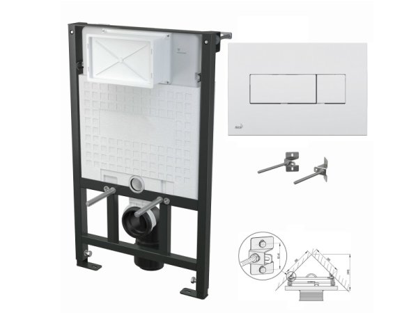 WC-Vorwandelement 850mm zur Eckmontage mit Drückerplatte M370 weiß