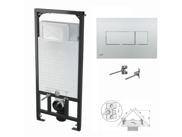 WC-Vorwandelement 1200mm zur Eckmontage mit Drückerplatte M371 chrom-glanz