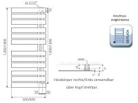 Designheizkörper Yenga, 500 x 1200 mm, graphit-schwarz