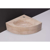 Naturstein-Eck-Handwaschbecken Turino Travertin, matt geschliffen, 30 x 30 x 10 cm