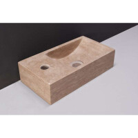Naturstein-Handwaschbecken Venetia Travertin, matt geschliffen, 40 x 22 x 10 cm, mit Hahnloch links