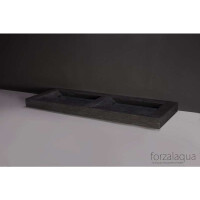 Naturstein-Doppelwaschtisch PALERMO DOPPIO Bluestone, matt geschliffen, 140,5 x 51,5 x 9 cm, 2 Hahnlöcher
