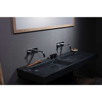 Naturstein-Doppelwaschtisch PALERMO DOPPIO Basalt, matt geschliffen, 140,5 x 51,5 x 9 cm, ohne Hahnloch