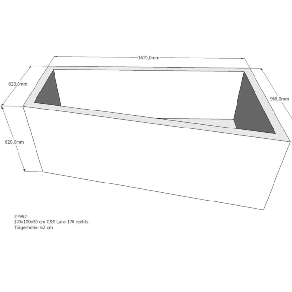 Badewannenträger für Lara, 170 x 100 x 62 cm rechts