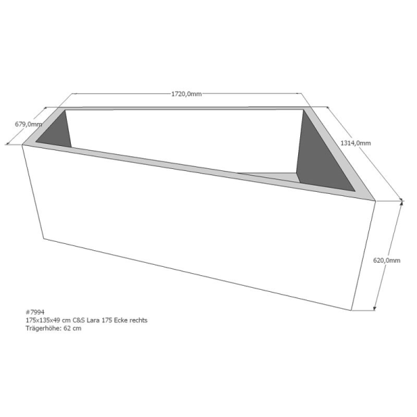 Badewannenträger für Lara, 175 x 135 x 62 cm rechts