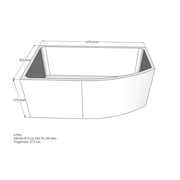 Badewannenträger für Flo, 150 x 85 x 57,5 cm links