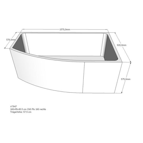 Badewannenträger für Flo, 160 x 95 x 57,5 cm rechts