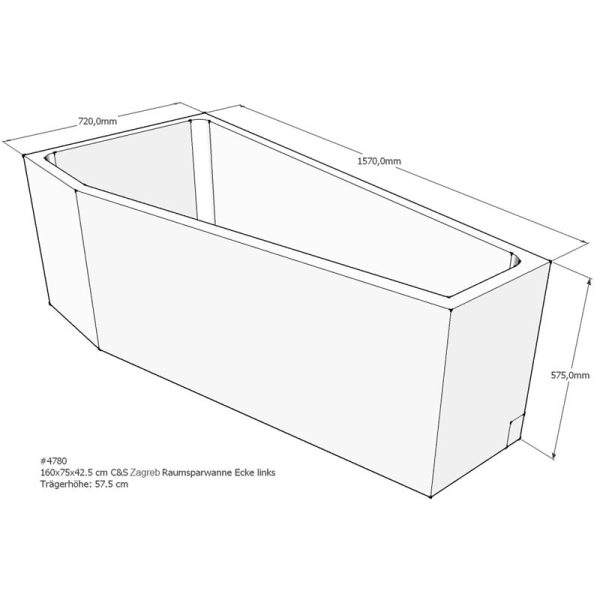 Badewannenträger für Zagreb, 160 x 75 x 57,5 cm links