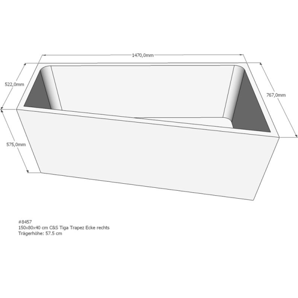 Badewannenträger für Tiga, 150 x 80 x 57,5 cm rechts