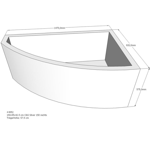 Badewannenträger für Sliver, 150 x 95 x 57,5 cm rechts
