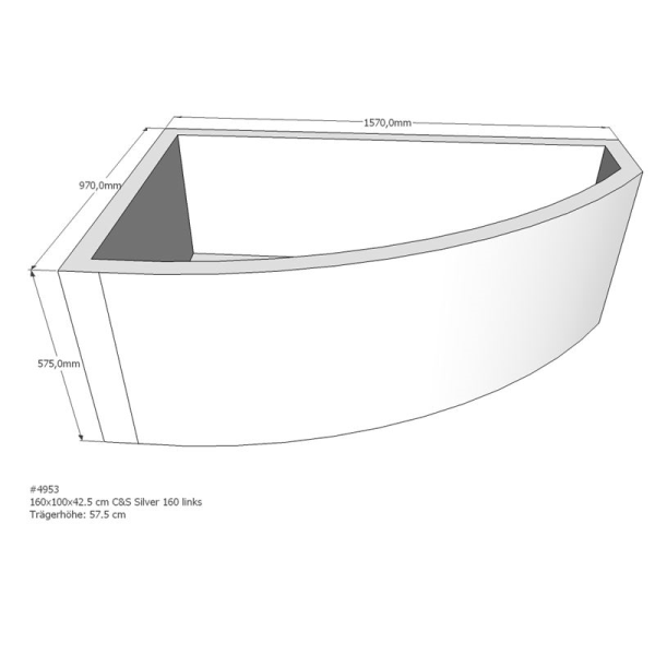 Badewannenträger für Sliver, 160 x 100 x 57,5 cm links