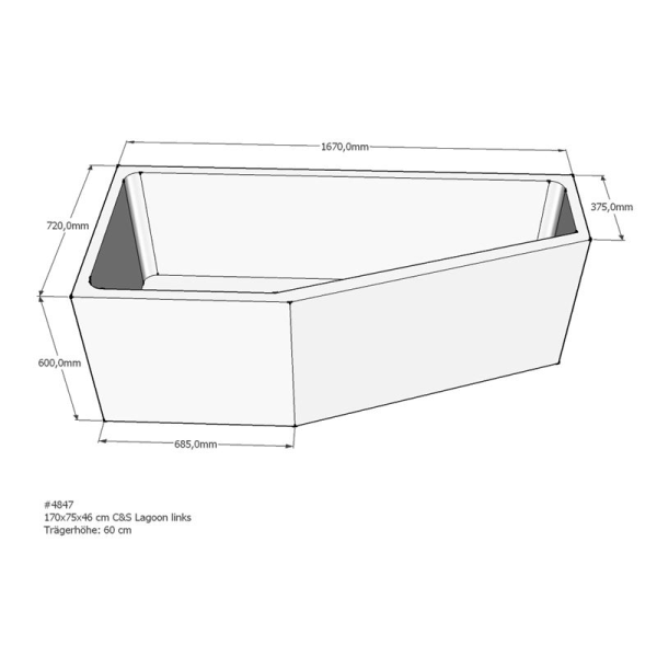 Badewannenträger für Lagoon, 170 x 75 x 60 cm links