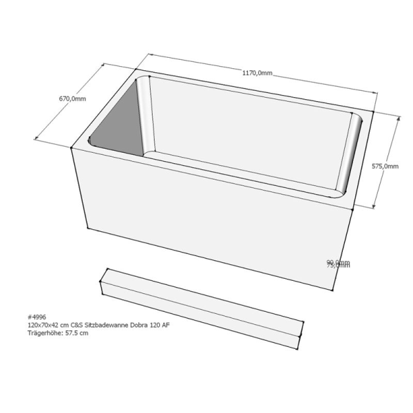 Badewannenträger für Sitzbadewanne Dobra, 120 x 70 x 57,5 cm