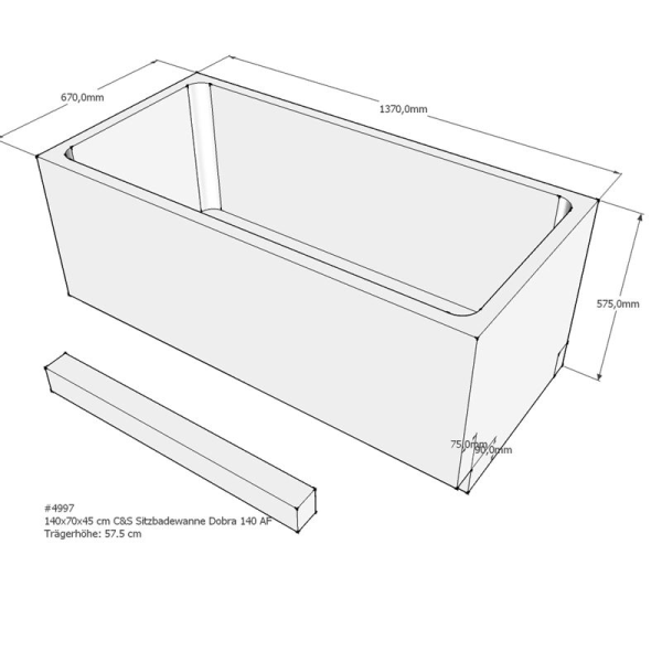 Badewannenträger für Sitzbadewanne Dobra, 140 x 70 x 57,5 cm