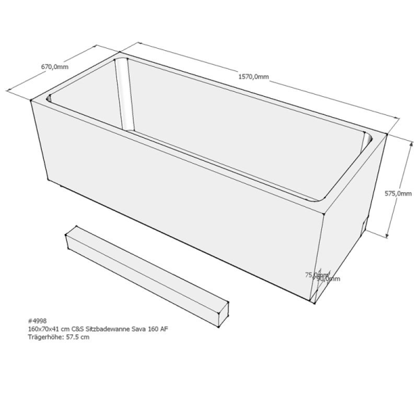 Badewannenträger für Sitzbadewanne Sava S, 160 x 70 x 57,5 cm