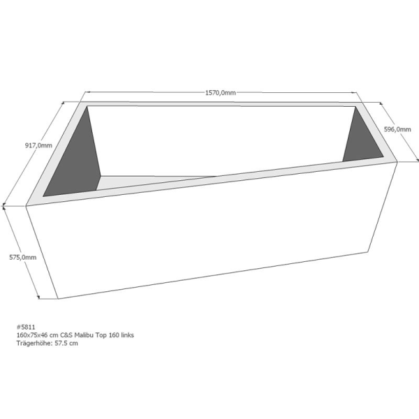 Badewannenträger für Malibu Top, 160 x 95 x 57,5 cm links