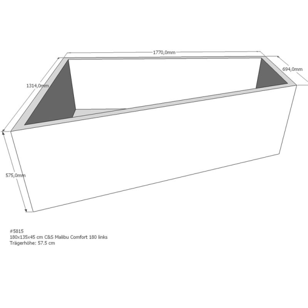 Badewannenträger für Malibu Comfort, 180 x 135 x 57,5 cm links