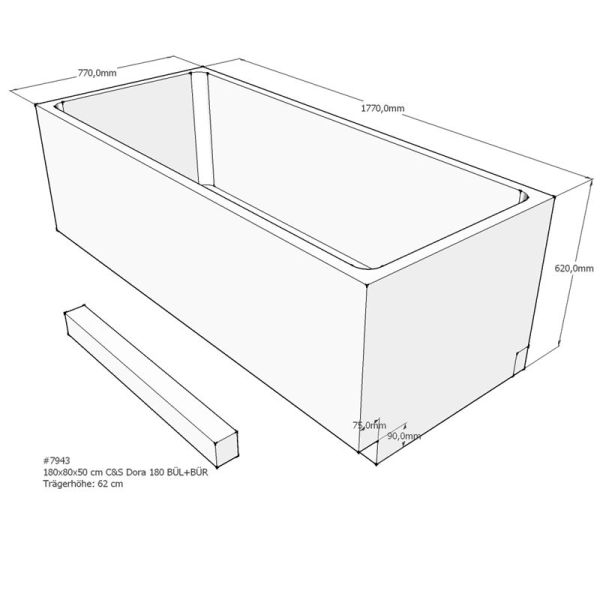 Badewannenträger für Dora, 180 x 80 x 62 cm passend zur rechten und linken Ausführung