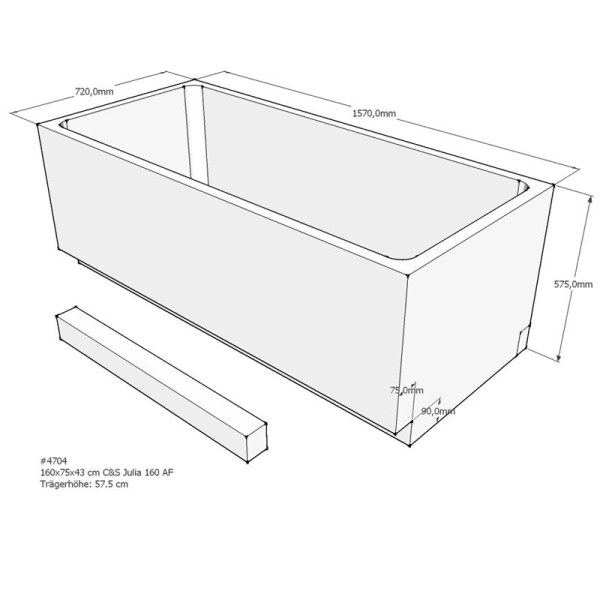 Badewannenträger für Julia, 160 x 75 x 43 cm